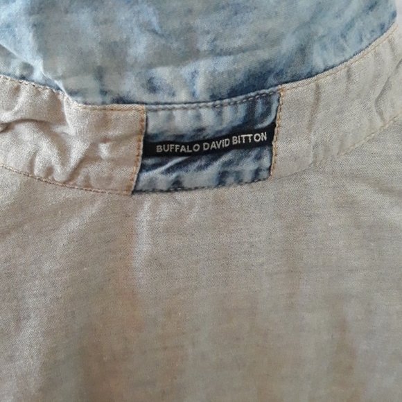 Buffalo David Bitton grey denim snap western Mens shirt Reverse Cuffs L NEW Jean - Picture 6 of 10